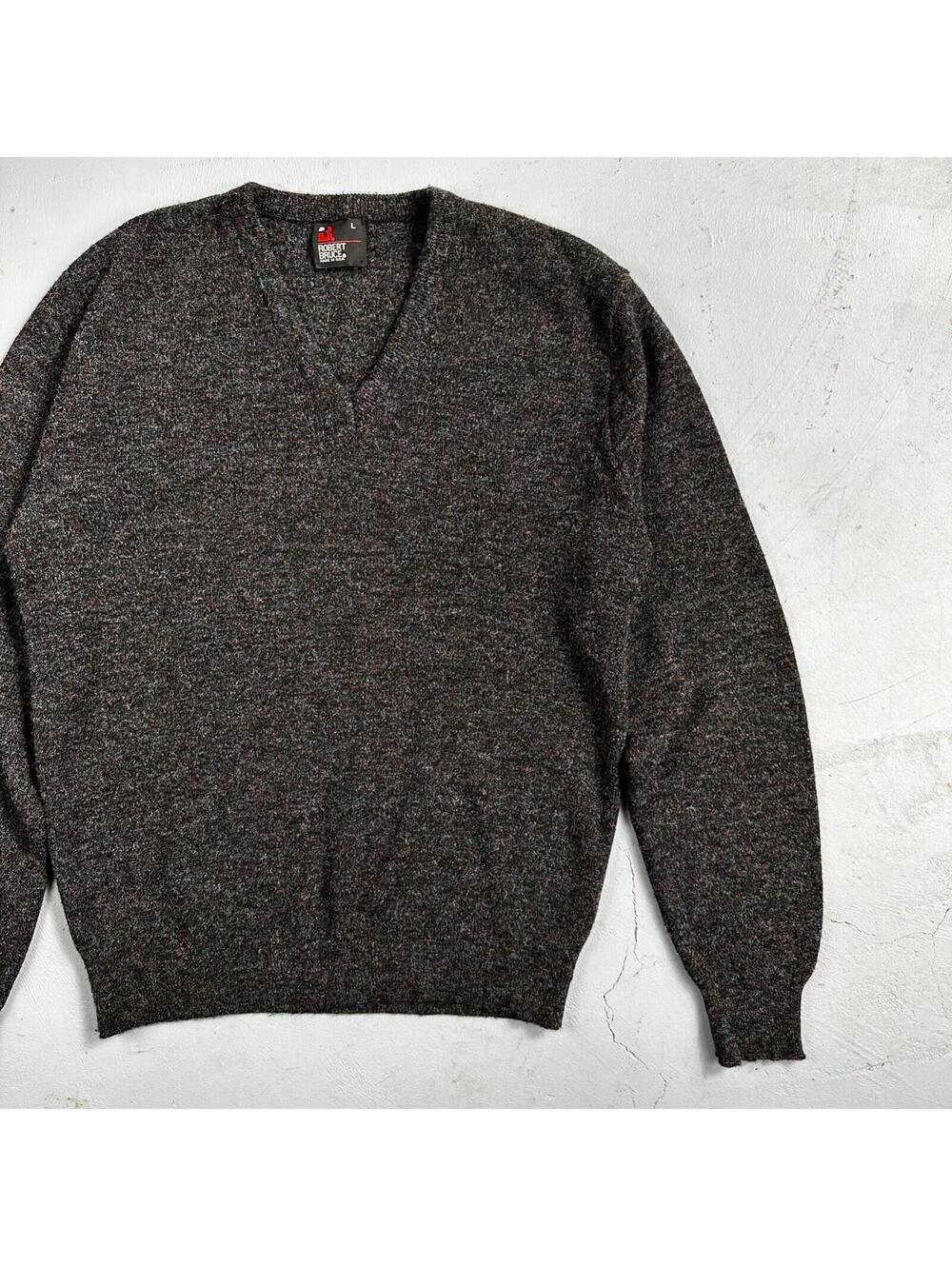 Robert Bruce Vintage Sweater Mens L Gray V Neck Knit Pullover 90s
